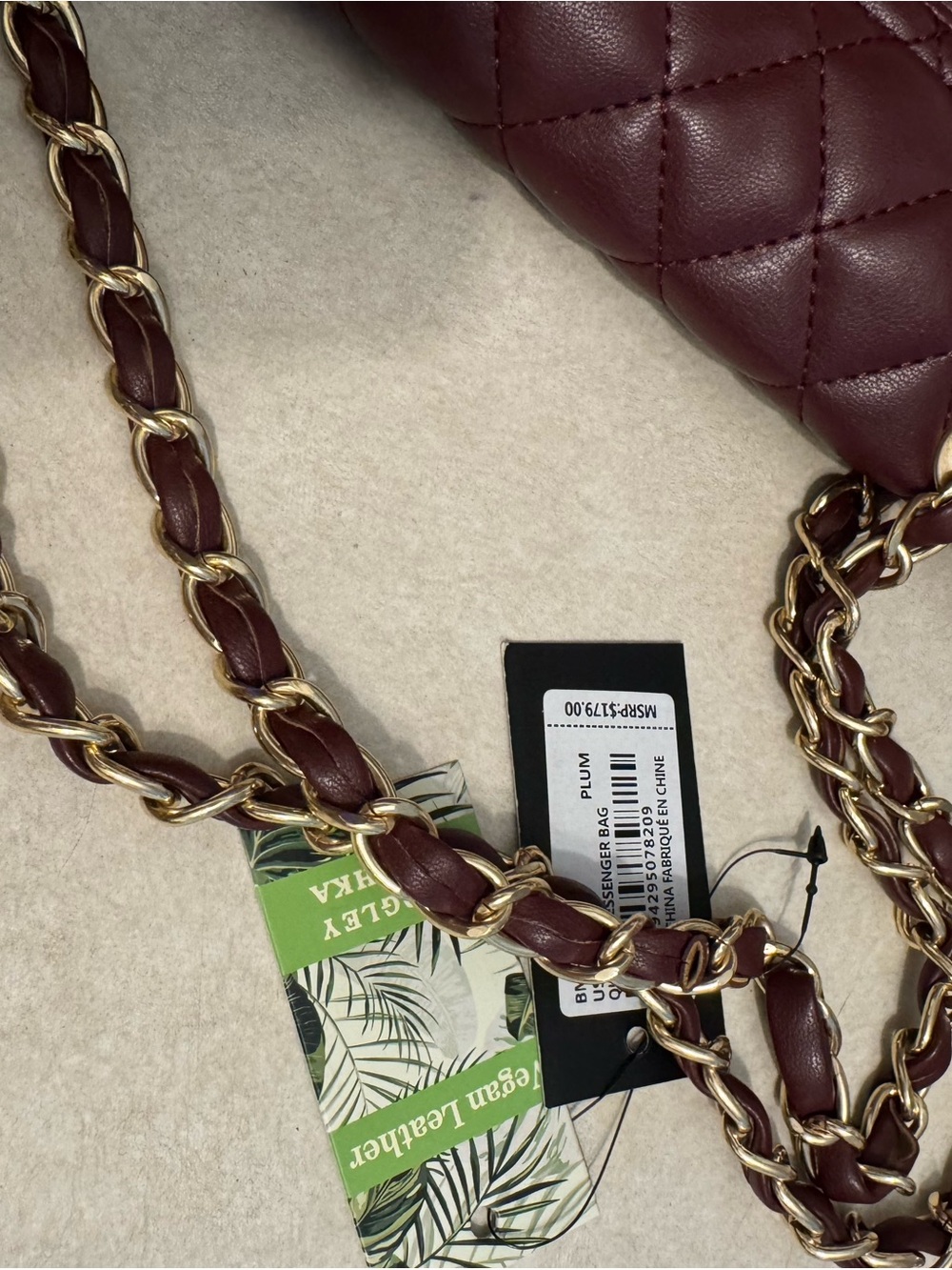 NWT Bagley Mischka Burgundy Quilted Chain Shoulder Bag Luggage Pass Through $179 - Picture 2 of 7